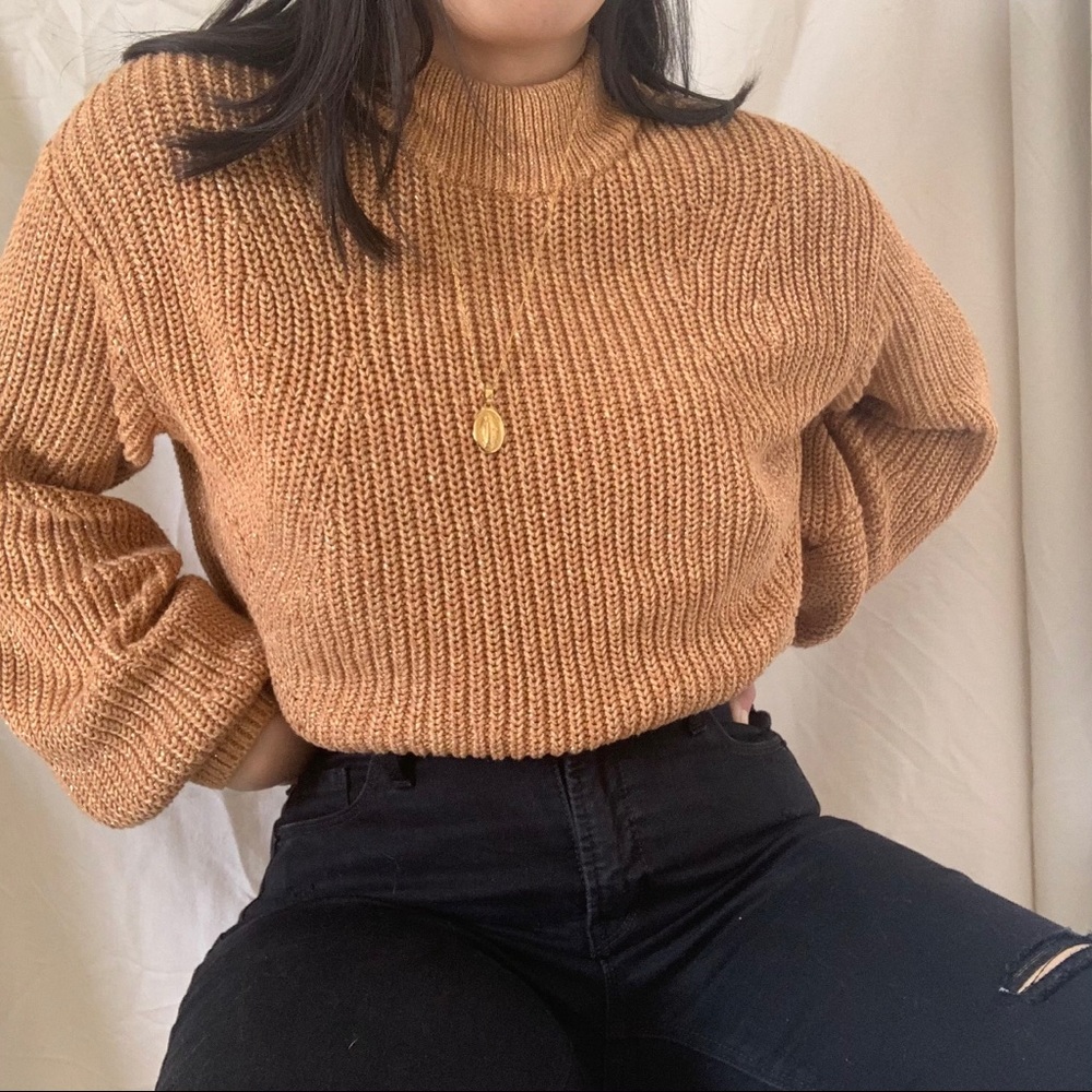 Brown knit turtleneck sweater